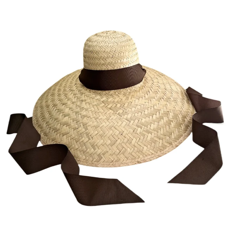 Geranium Sun Hat - Long Chocolate Brown Grosgrain Ribbon