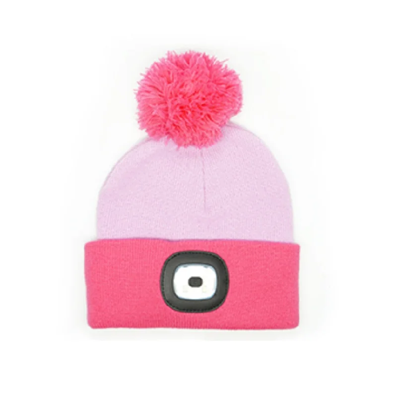 Kids Night Scout™ Rechargeable LED Pink Beanie Pom Hat