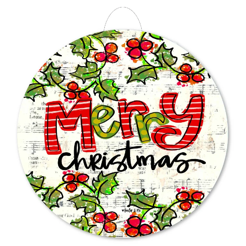 Merry Christmas Holly Berries Door Hanger