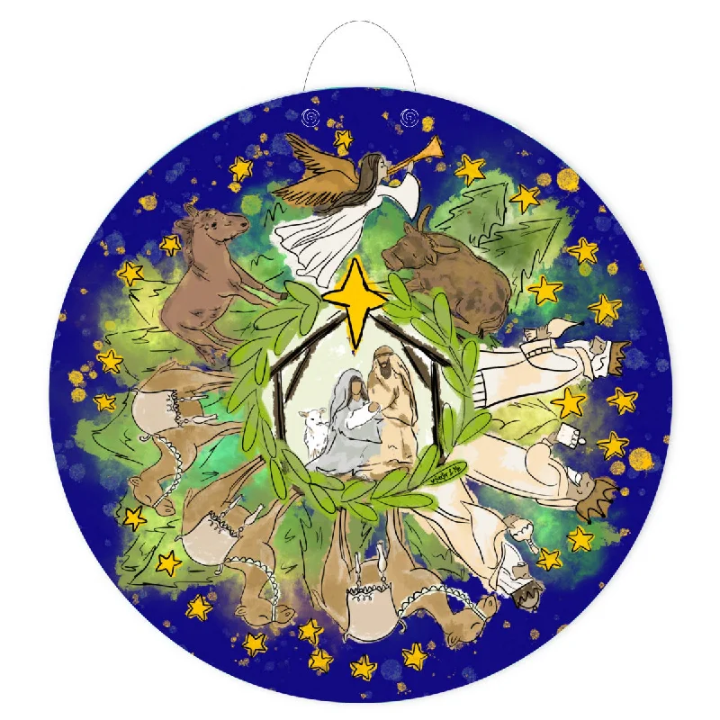 Midnight Round Nativity Door Hanger