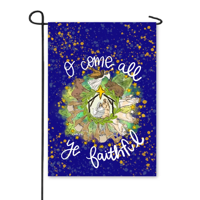 O Come All Ye Faithful Midnight Round Nativity Garden Flag