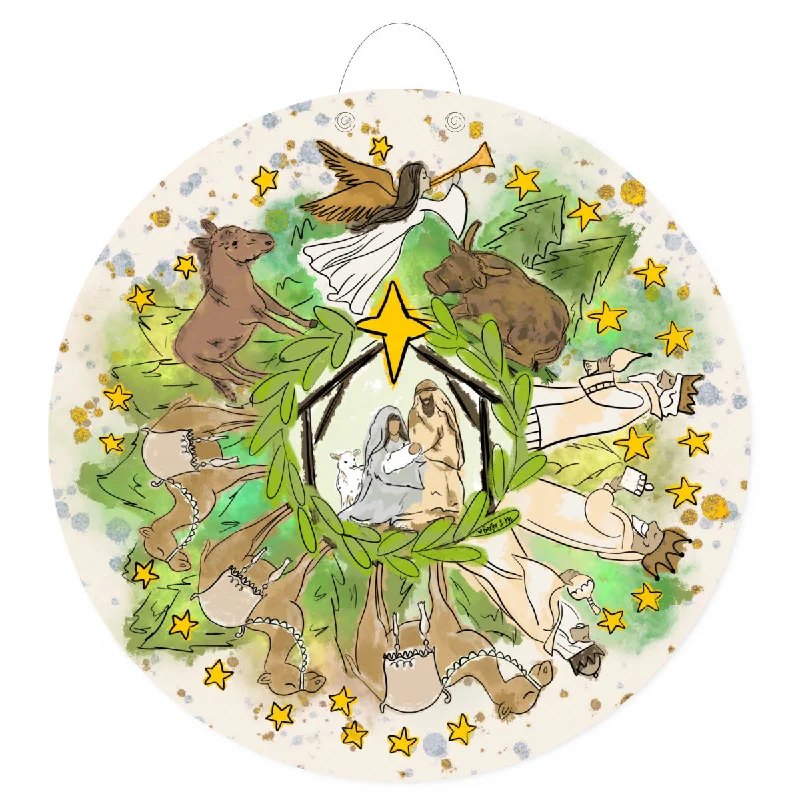 Neutral Round Nativity Door Hanger