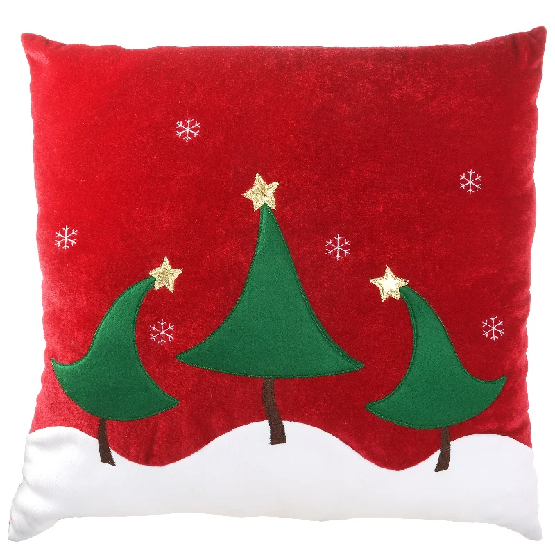 20 in. General Store Collection Red Pillow with Christmas Trees