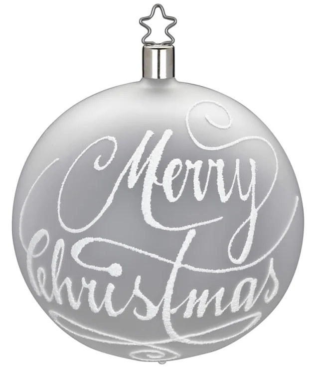 White matte Merry Christmas Ornament, 10cm, by Inge Glas of Germany