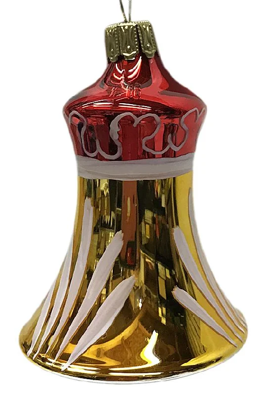 Bell, 5cm, red, gold with leaf by Glas Bartholmes