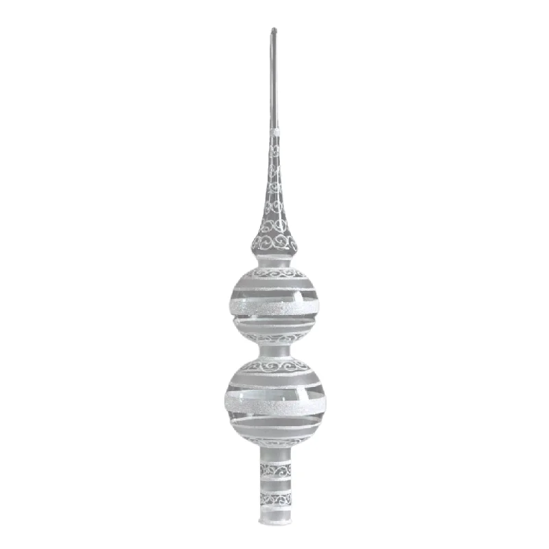 Double Ball Finial with white ring and swirl design Tree Topper by Glas Bartholmes