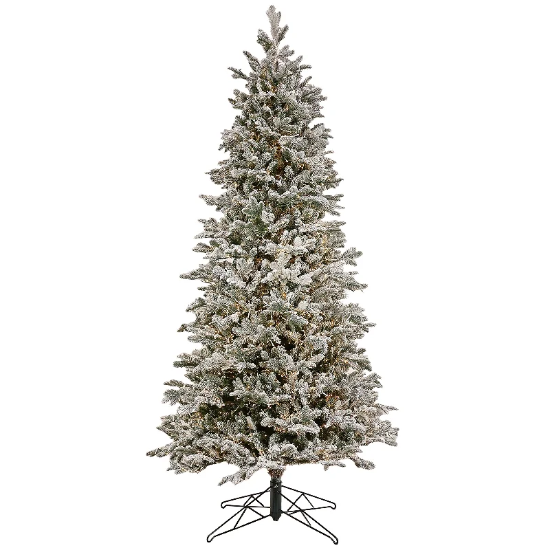 9 ft. Pre-Lit Christmas Snowy Slim Tree with PowerConnect Warm White LED Cosmic Light