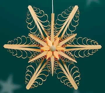 Illuminated Hanging Star, 31cm, with 18 flat curl trees by Martina Rudolph