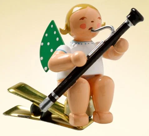 Angel with Bassoon Clip On Wooden Ornament by Wendt and Kuhn