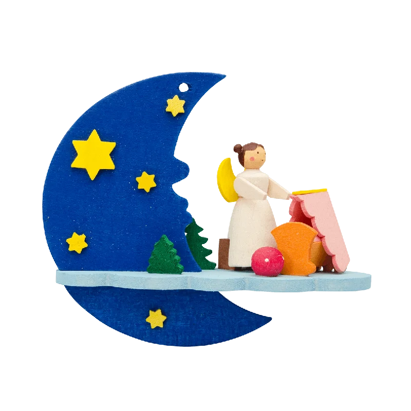 Angel on Moon with Cradle Ornament by Graupner Holzminiaturen