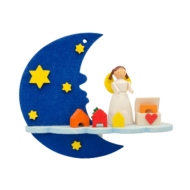 Angel on Moon with Toybox Ornament by Graupner Holzminiaturen