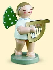 Angel with Small Harp Wooden Figurine by Wendt and Kuhn