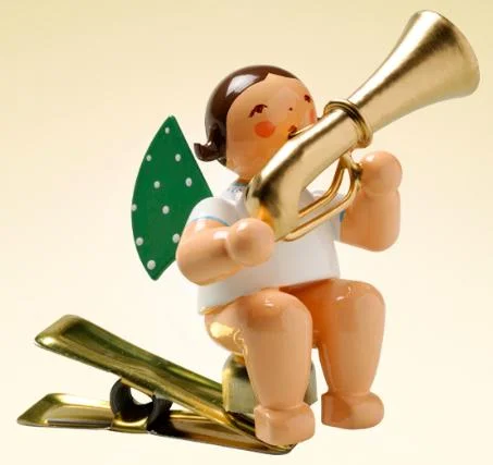 Angel with Tuba Clip On Wooden Ornament by Wendt and Kuhn