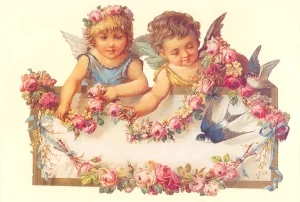 Angels and Bluebirds Victorian Standup Card by Ernst Freihoff Papierwaren