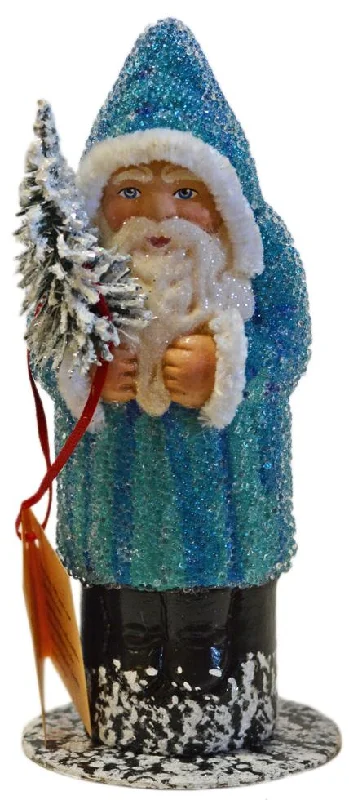 Aqua and Blue Beaded Santa Paper Mache Candy Container by Ino Schaller