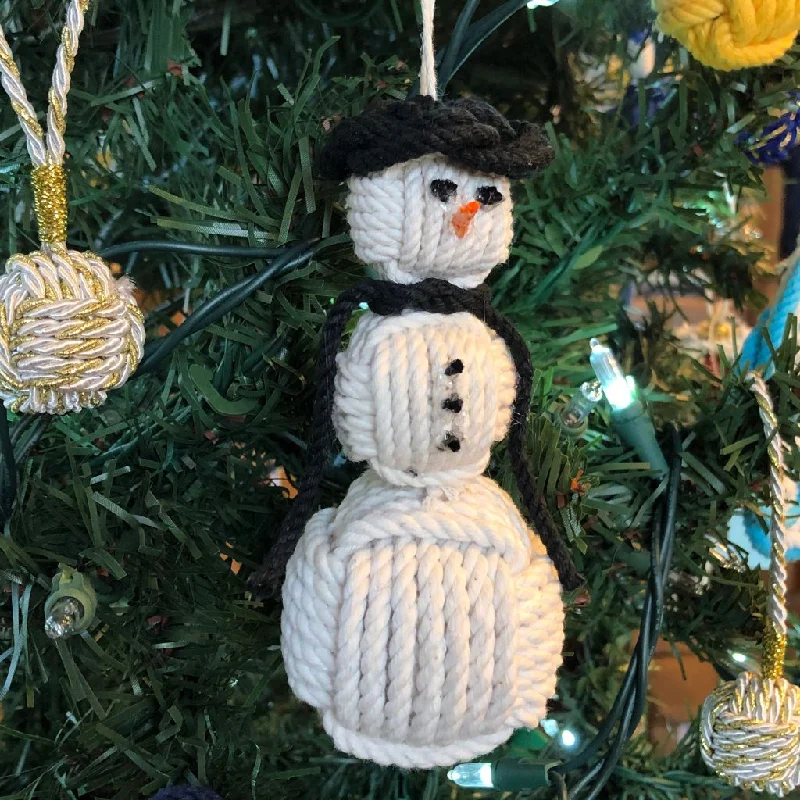 Black Cap Nautical Snowman Hand Woven Monkey Knots for your tree