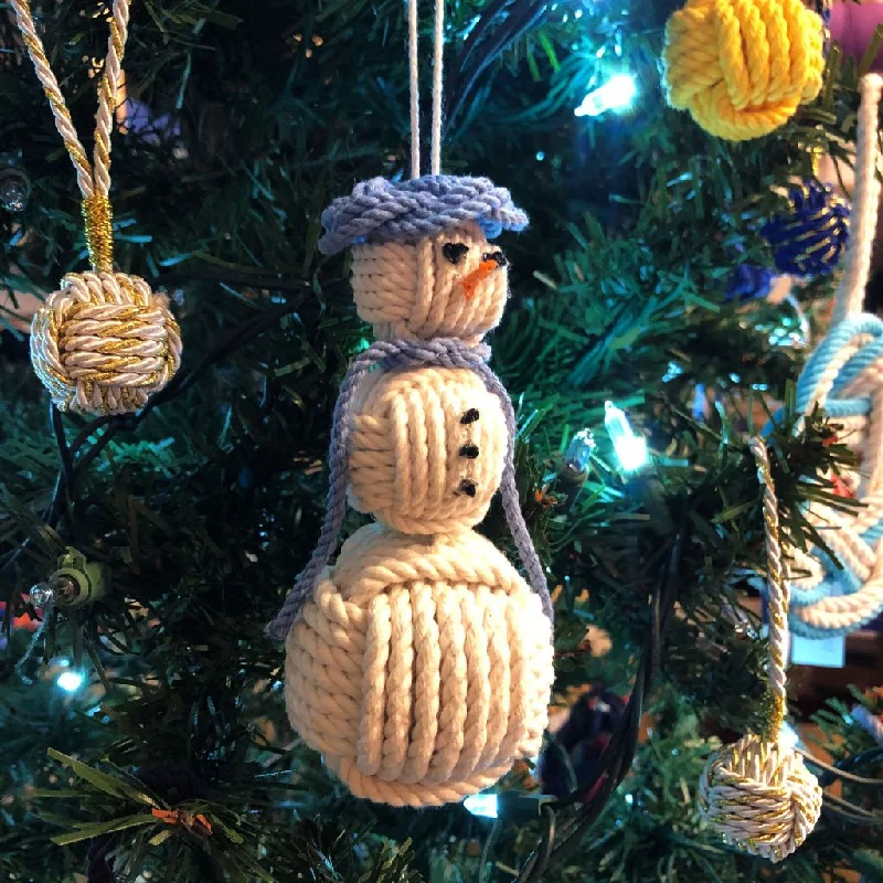 Medium Blue Cap Nautical Snowman Hand Woven Monkey Knots for your tree