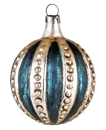 Blue Striped Kugle Ornament by Marolin Manufaktur