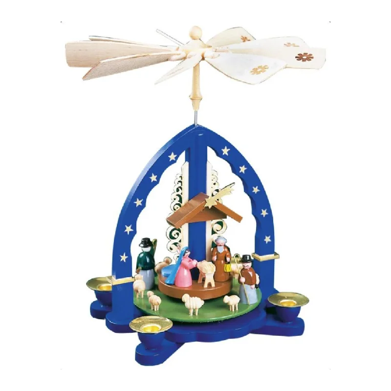 Blue Nativity with Revolving Sheep Pyramid by Richard Glasser GmbH