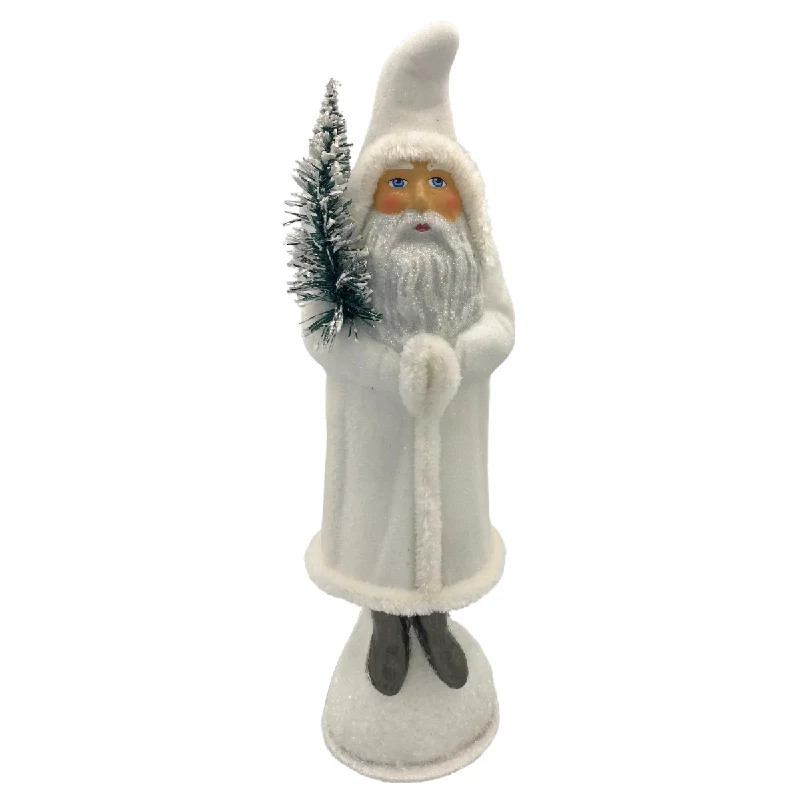 Bright White Frosted Santa with Chenille Edge by Ino Schaller