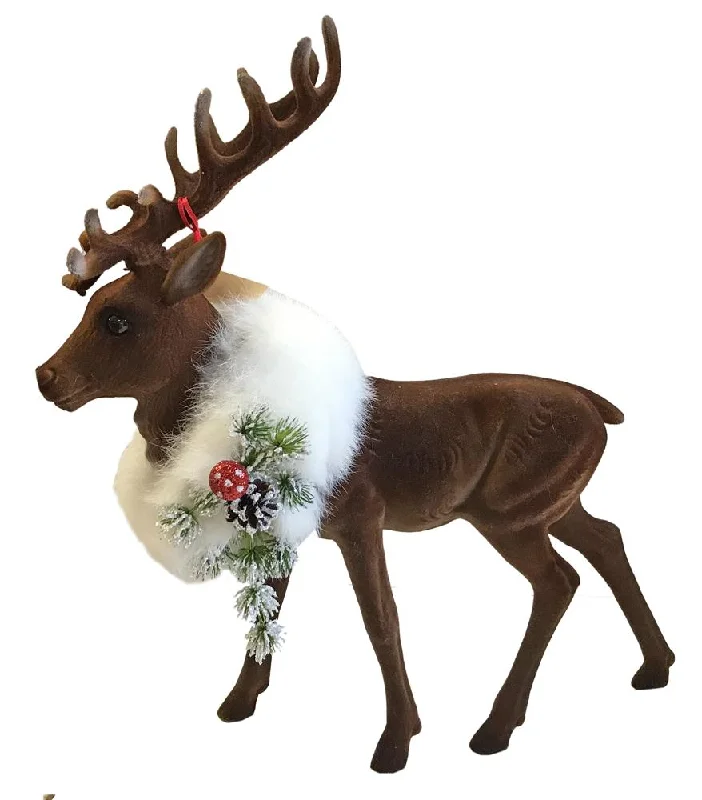 Reindeer, XL, brown flocked with white fur collar, Plastic Figure by Ino Schaller