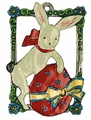 Bunny and Egg in Frame, Painted on Both Sides Pewter Ornament by Kuehn Pewter