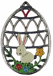 Bunny in Egg, Painted on Both Sides Pewter Ornament by Kuehn Pewter