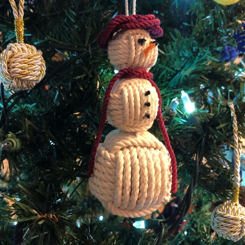 Burgundy Cap Nautical Snowman Hand Woven Monkey Knots for your tree