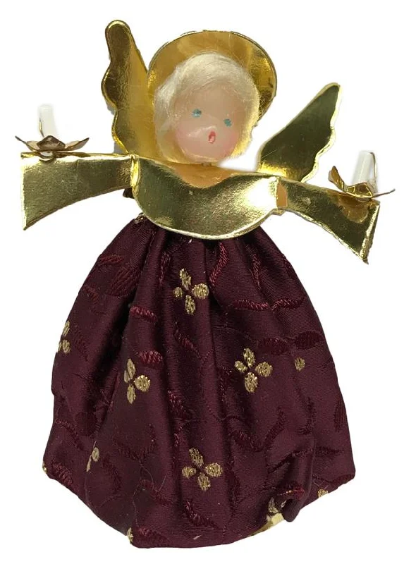 Burgundy Wax Clip-On Angel Ornament by Margarete and Leonore Leidel in Iffeldorf