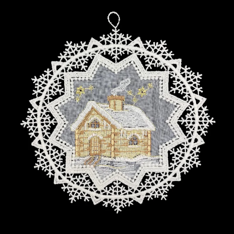 Snowstar Frame Lace Window Hanging with Cabin by StiVoTex Vogel