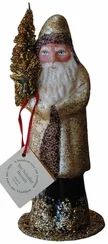 Champagne/Brown Coated Santa Paper Mache Candy Container by Ino Schaller