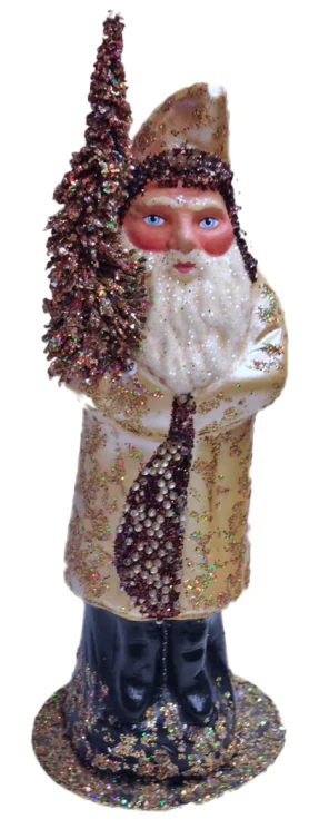 Champagne Santa Paper Mache Candy Container by Ino Schaller