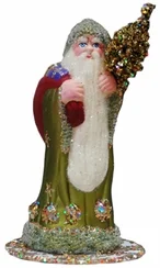 Chartreuse Santa Paper Mache Candy Container by Ino Schaller