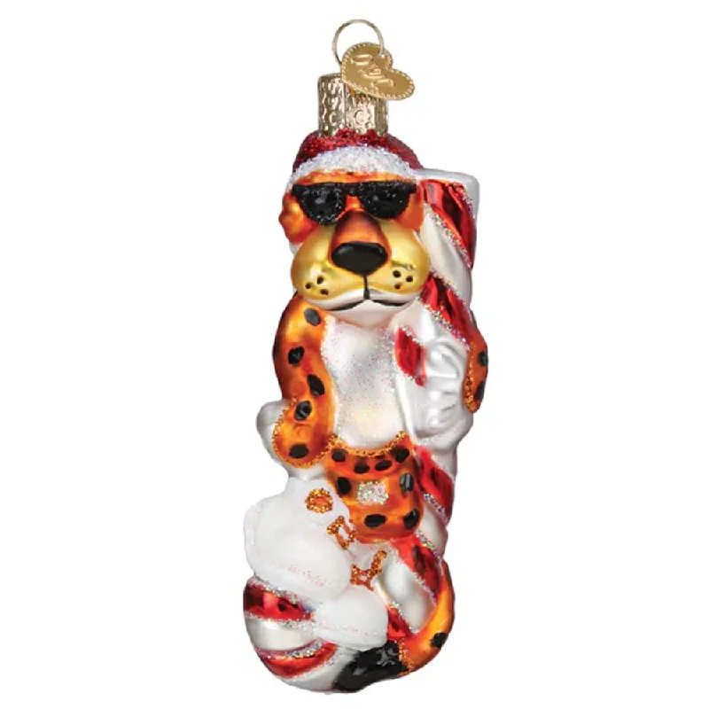 Chester Cheetah on Candy Cane Ornament - Old World Christmas