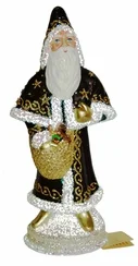 Santa in Cloak, Paper Mache Candy Container, chocolate brown with gold stars, by Ino Schaller