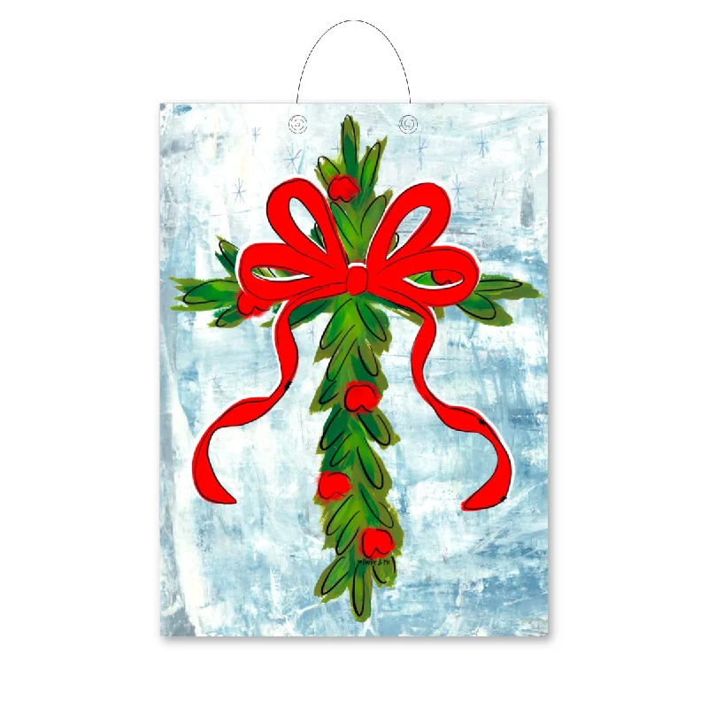 Christmas Berry Cross with Red Bow Door Hanger