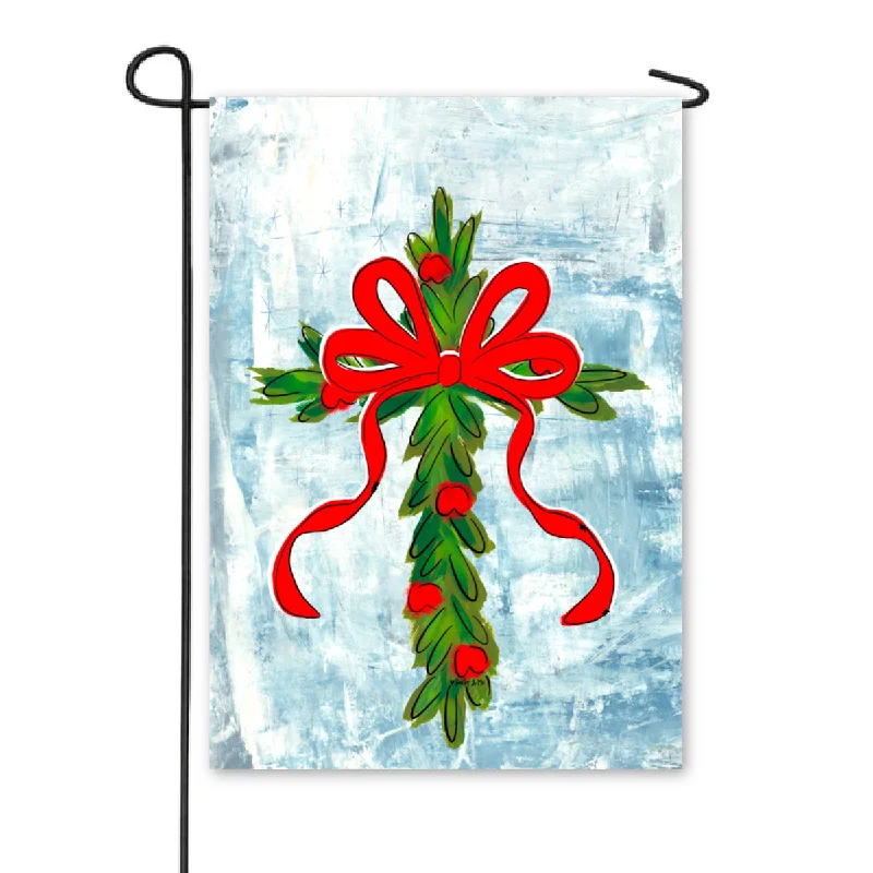 Christmas Berry Cross with Red Bow Garden Flag