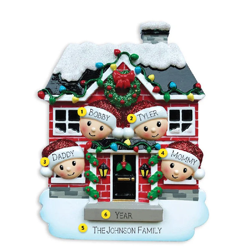 Personalized Christmas House Family of 4 Ornament