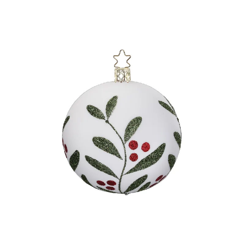 Christmas Leaf Ball, porcelain white matte, small, by Inge Glas of Germany