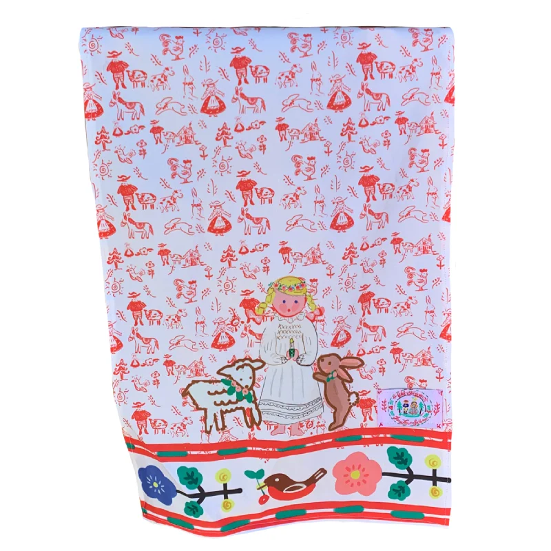 Christmas Tea Towel - Girl with Animals