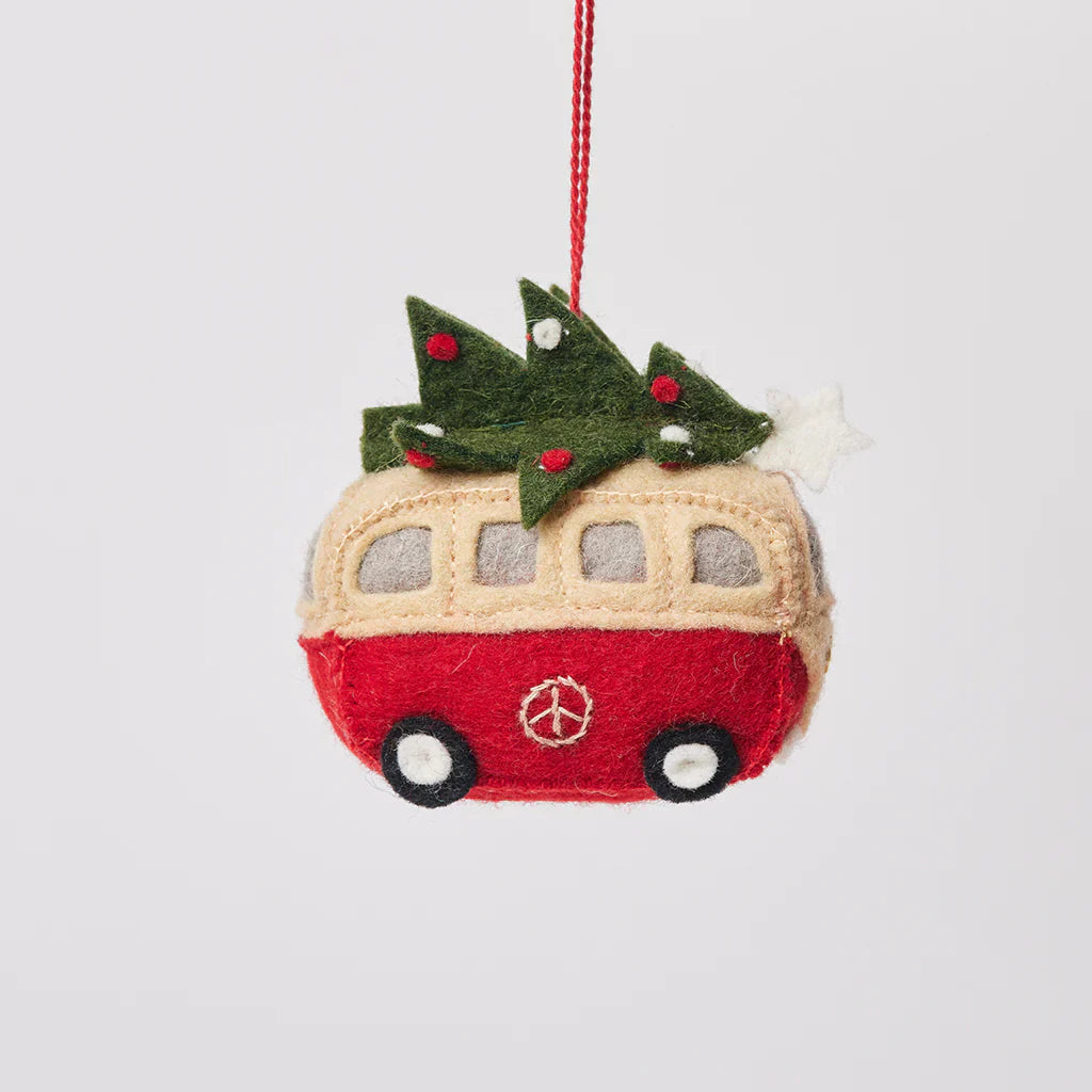 Christmas Tree Hippie Bus Felt Ornament 3"