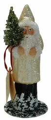 Cream Glittered Santa Paper Mache Candy Container by Ino Schaller