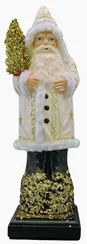 Cream with Gold Trim Santa on Wood Base Paper Mache Candy Container by Ino Schaller