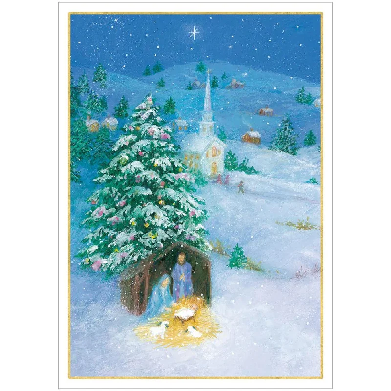 Creche Scene in Snow Small Boxed Christmas Cards - 16 Cards