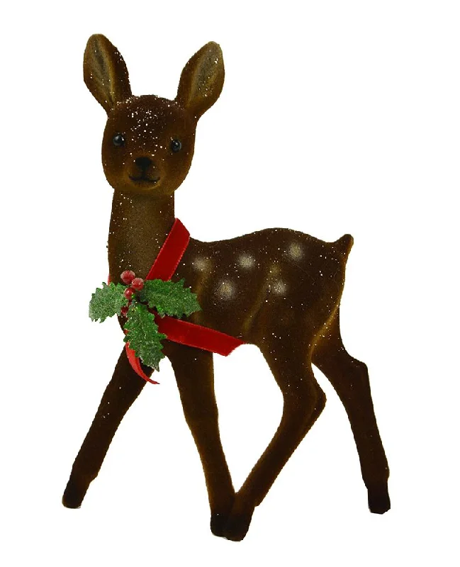 Deer, brown flocked with holly and snow, Plastic Figure by Ino Schaller