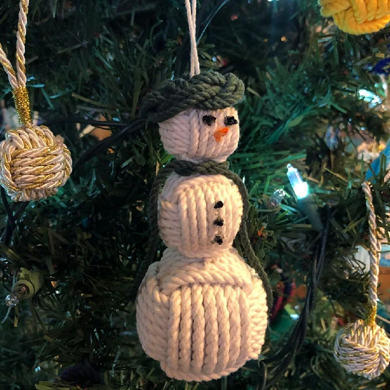 Forest Green Cap Nautical Snowman Hand Woven Monkey Knots for your tree