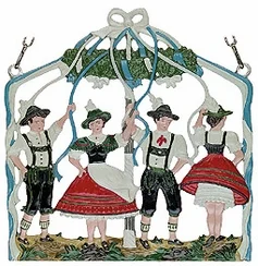 German Dancers, Painted on One Side Hanging Pewter Figurine by Kuehn Pewter