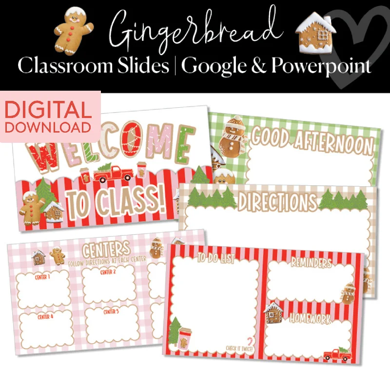 Google Classroom Slides | Gingerbread | Printable Classroom Decor | Schoolgirl Style