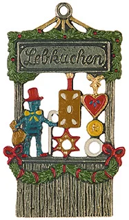 Gingerbread Stand, Painted on Both Sides Pewter Ornament by Kuehn Pewter