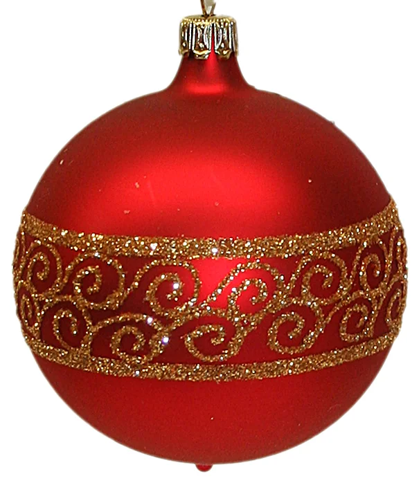 Glass Ball, Red Matte with Snake Ribbon Design Ornament by Old German Christmas